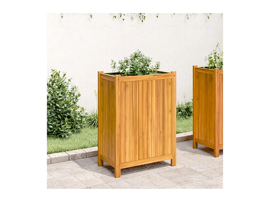 Fioriera con inserto 54x31x75 cm in legno massello di acacia