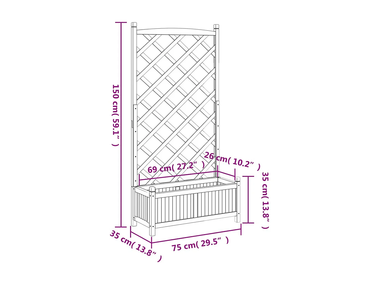 Plantenbak met grijs trellis van massief dennenhout