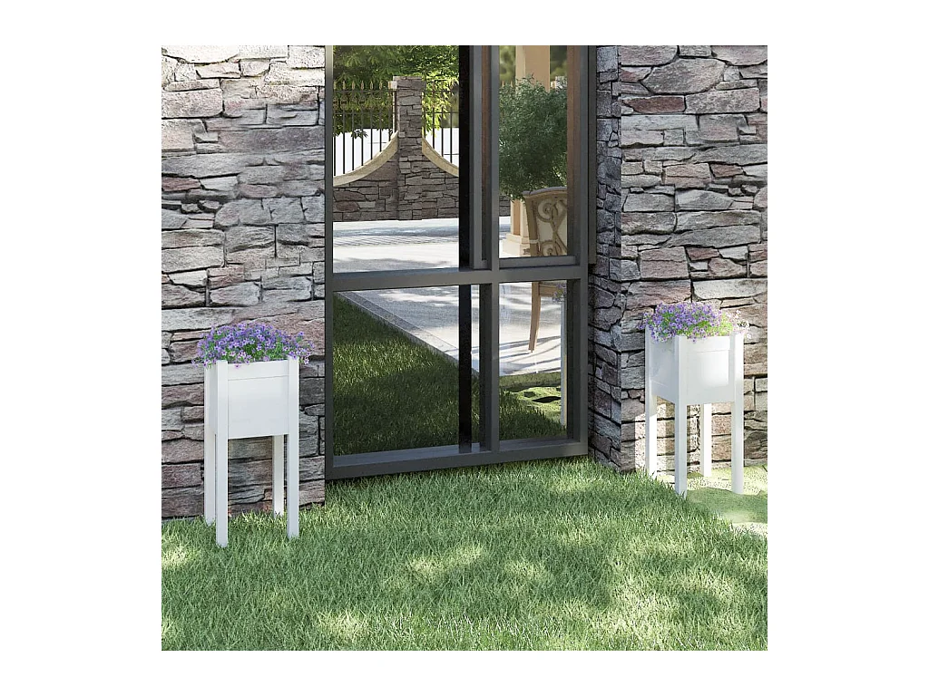 Jardinières d'extérieur 2 pcs Blanc 31x31x70 cm Bois de pin