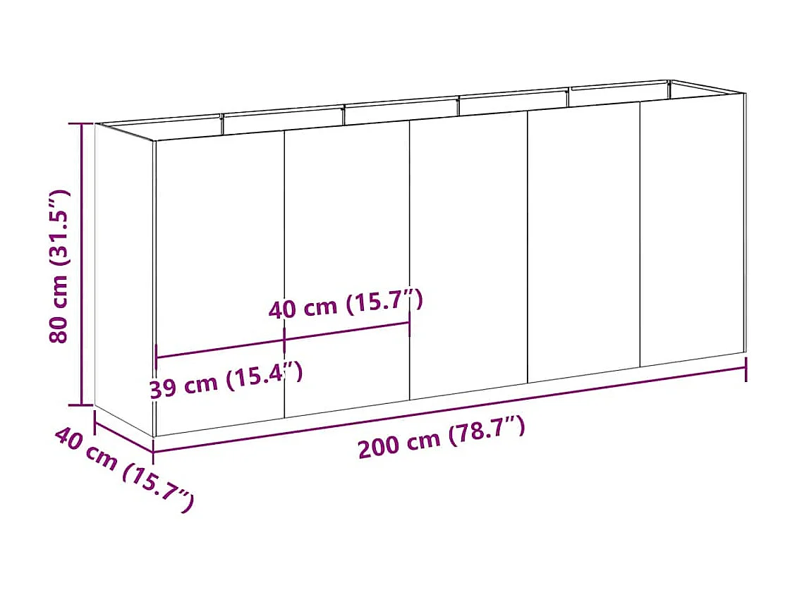 Jardinière anthracite 200x40x80 cm acier laminé à froid
