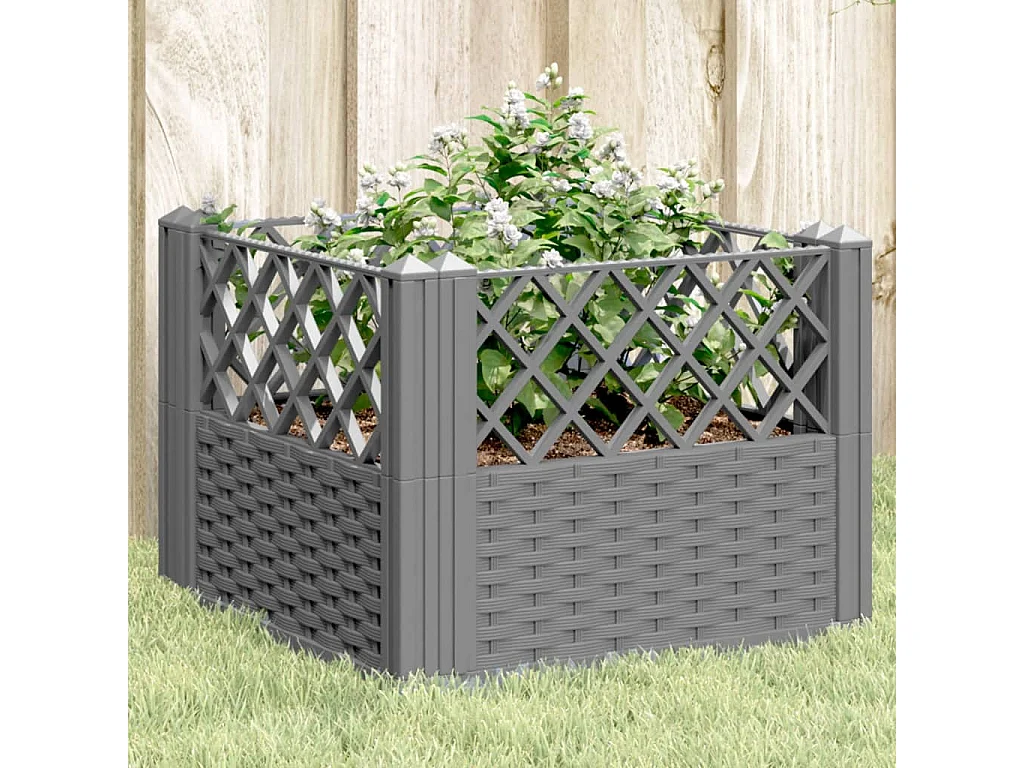 Jardinière avec piquets gris clair 43,5x43,5x43,5 cm PP