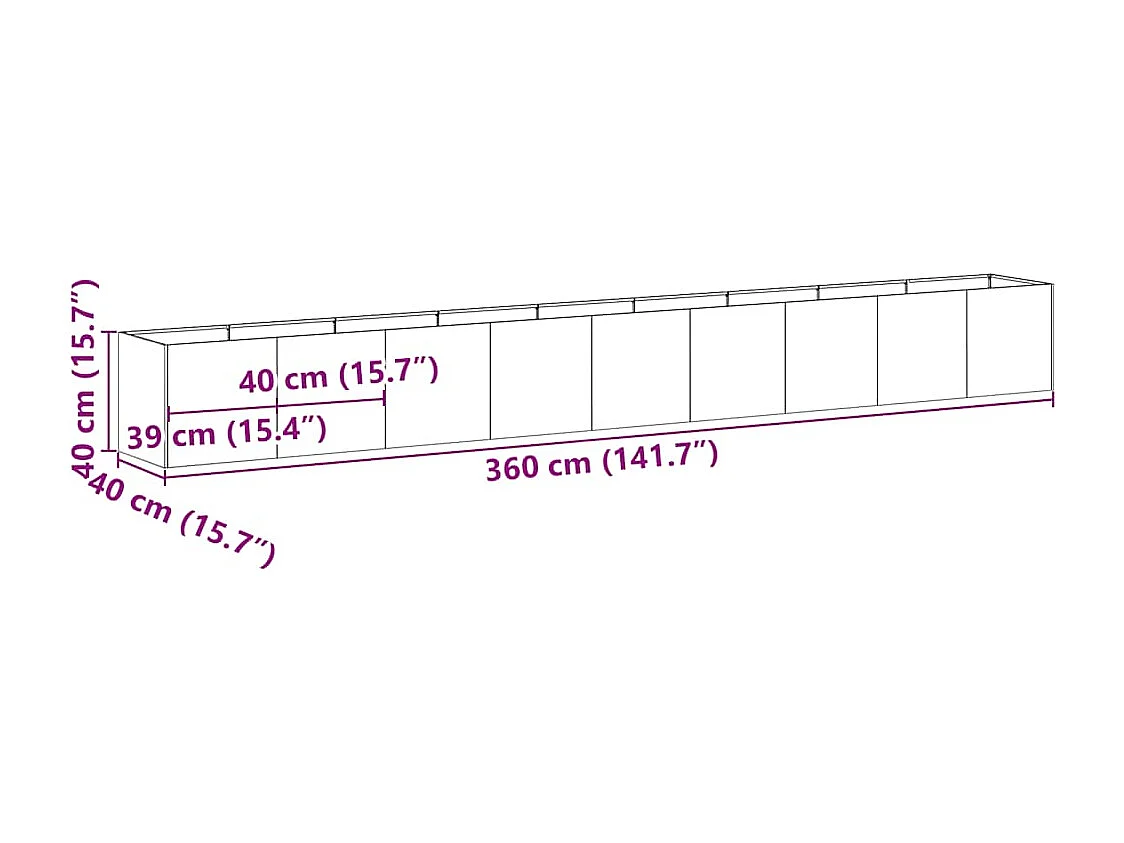 Jardinière noir 360x40x40 cm acier laminé à froid