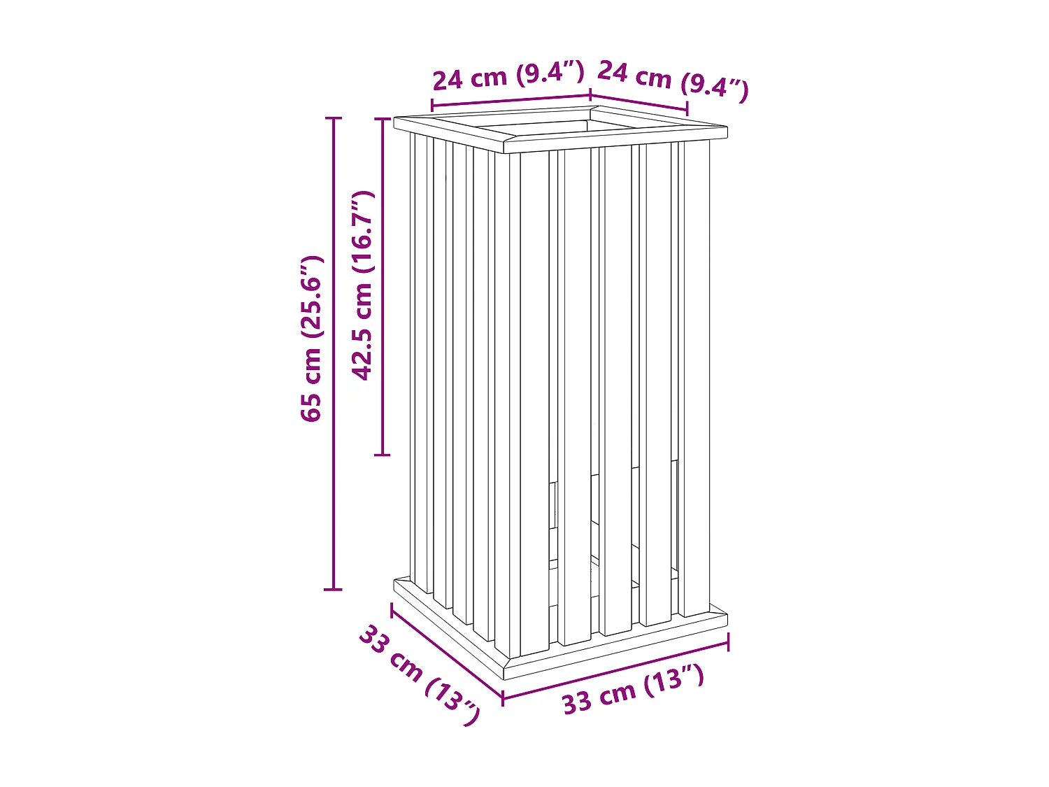 Jardinière avec Doublure 33x33x65 cm Bois Imprégné Pin