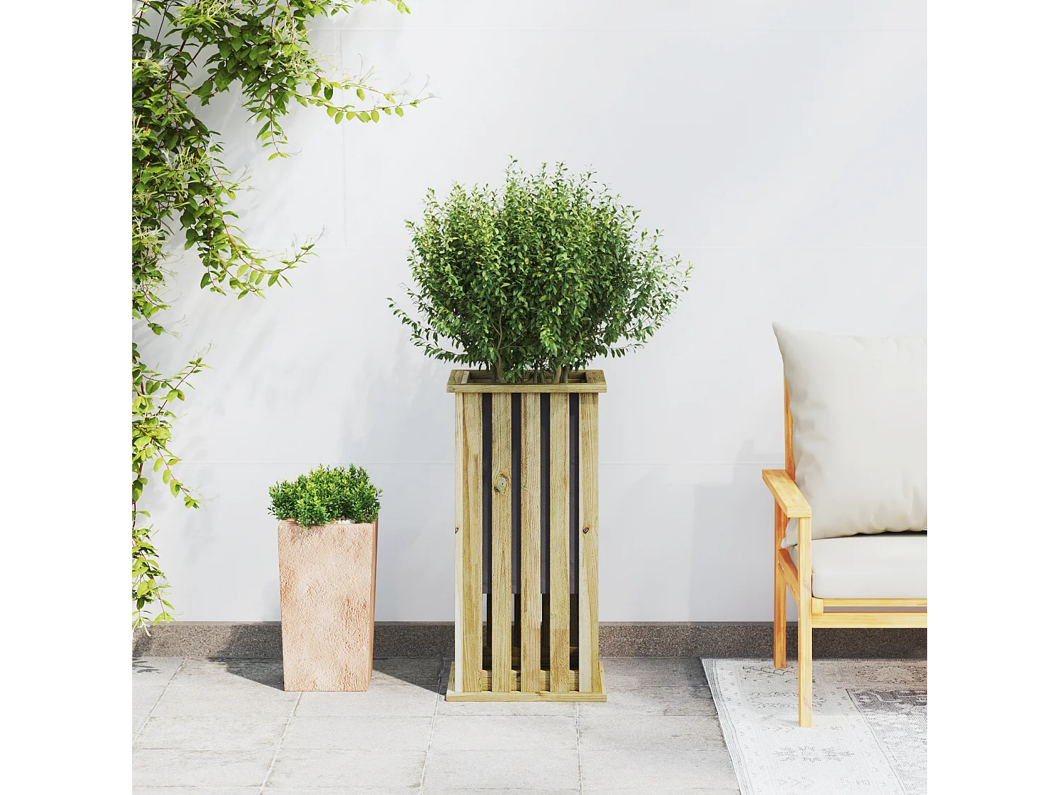 Jardinière avec Doublure 33x33x65 cm Bois Imprégné Pin