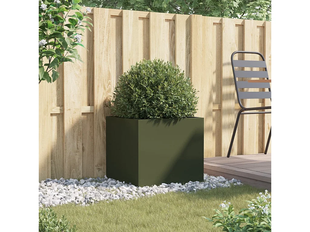 Olijfgroene plantenbak 49x47x46 cm staal