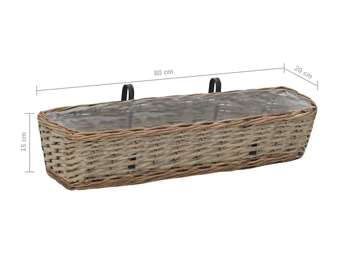 Jardinières de balcon 2 pcs osier avec revêtement en PE 80 cm