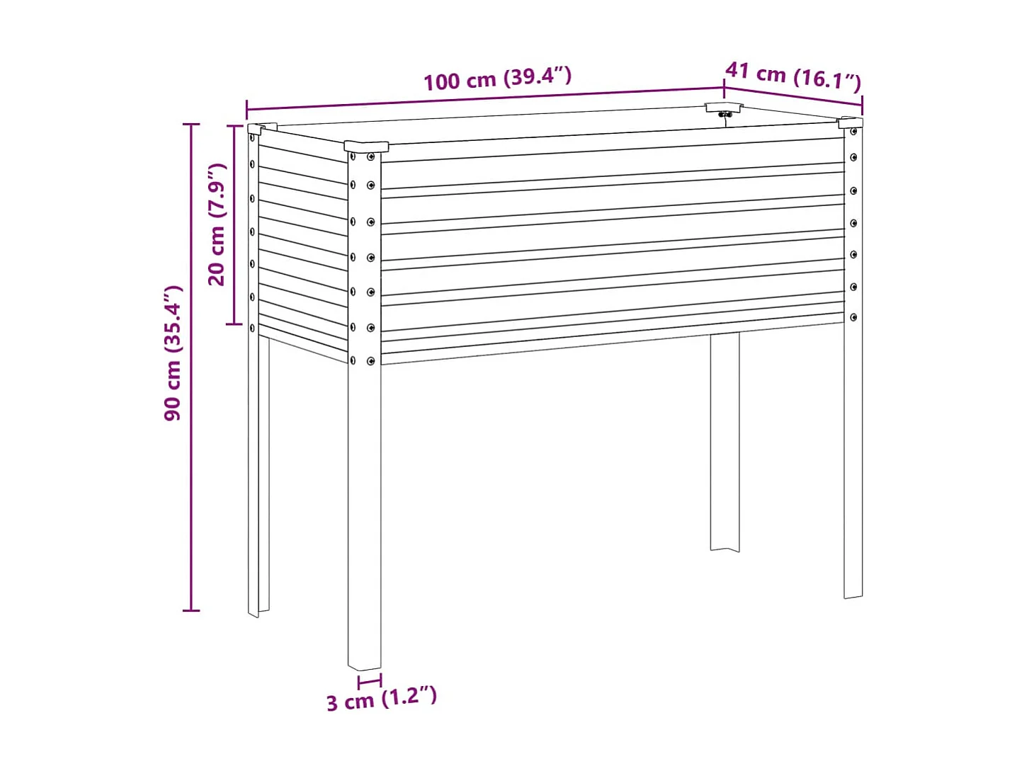 Plantenbak 100x41x90 cm weerbestendig staal