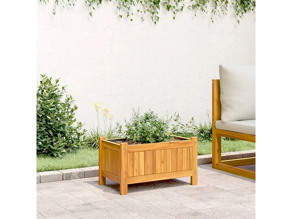 Fioriera con inserto 54x31x30 cm in legno massello di acacia