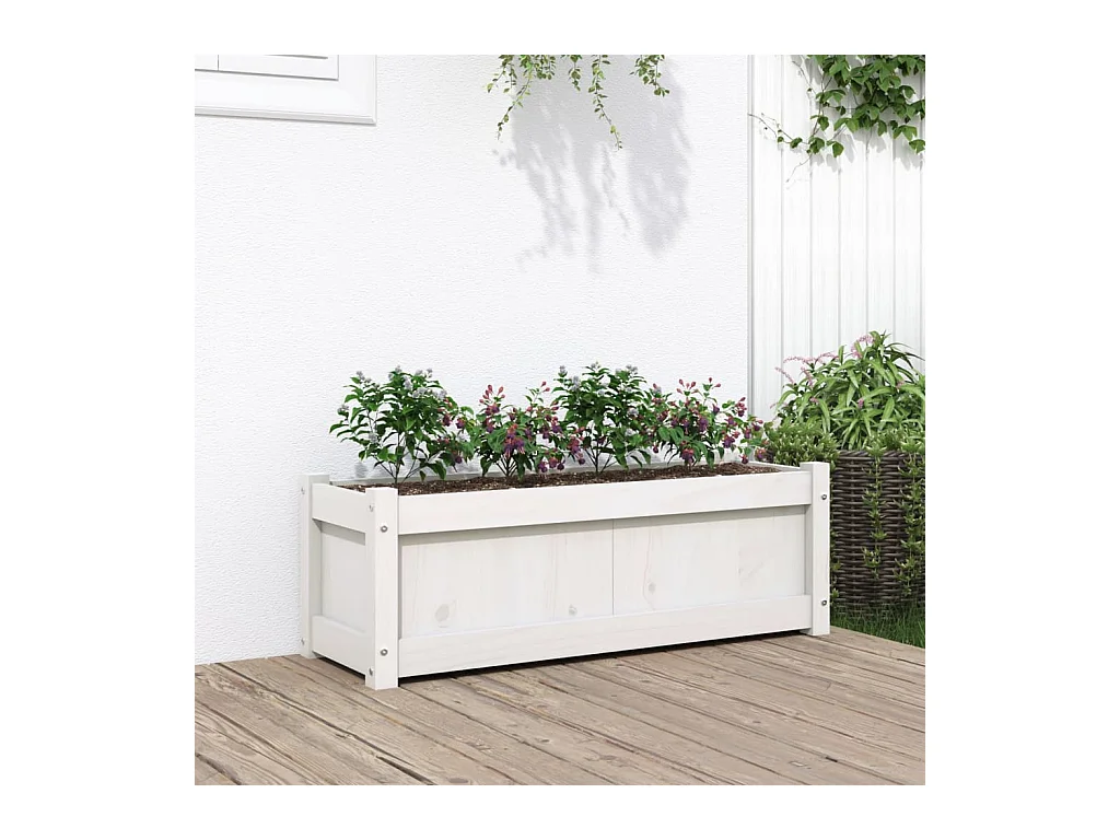 Fioriera bianca 90x31x31 cm in legno massello di pino