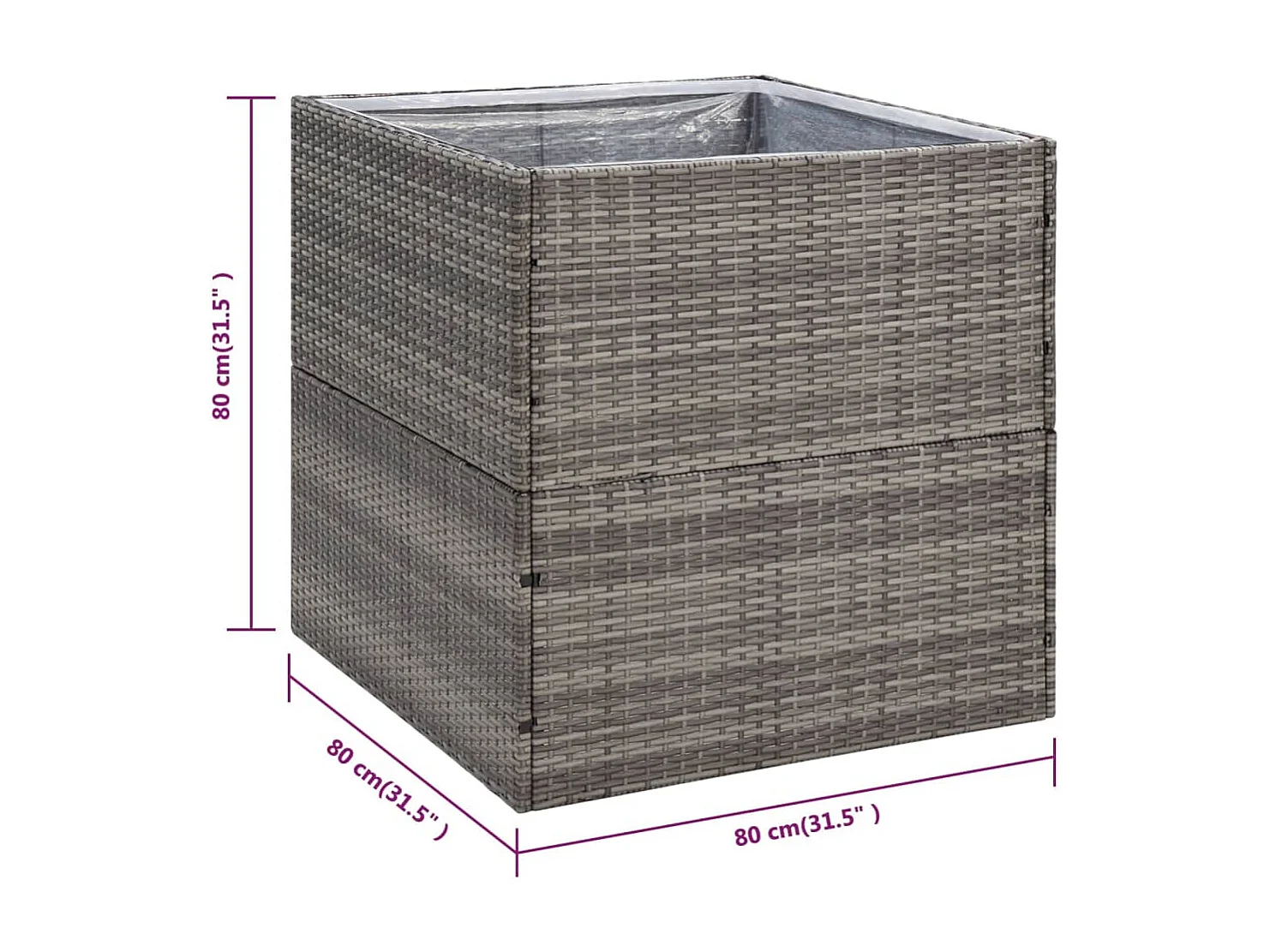 Jardinière Gris 80x80x80 cm Résine tressée