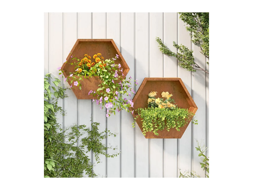 Wandplantenbakken 2 stuks Rusty Cortenstaal 46x10x40 cm