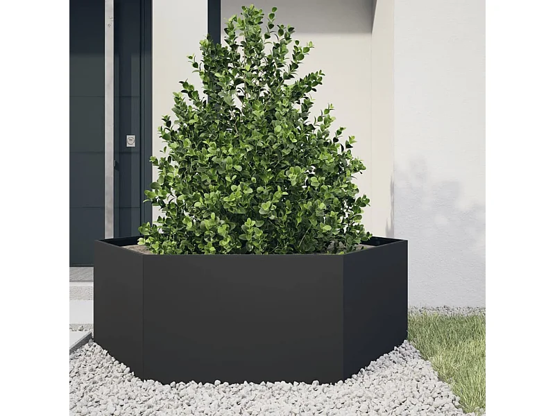 Zwarte zeshoekige plantenbak 138x120x45 cm staal