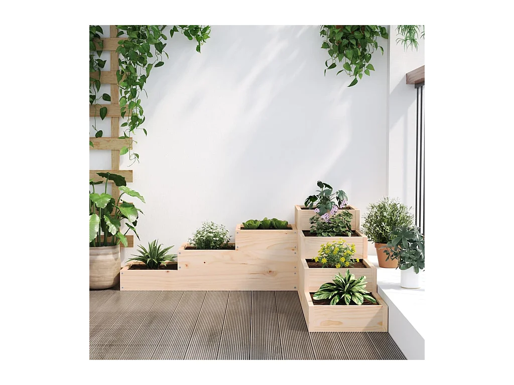 Jardinière 4 niveaux 106x104,5x36 cm bois de pin massif