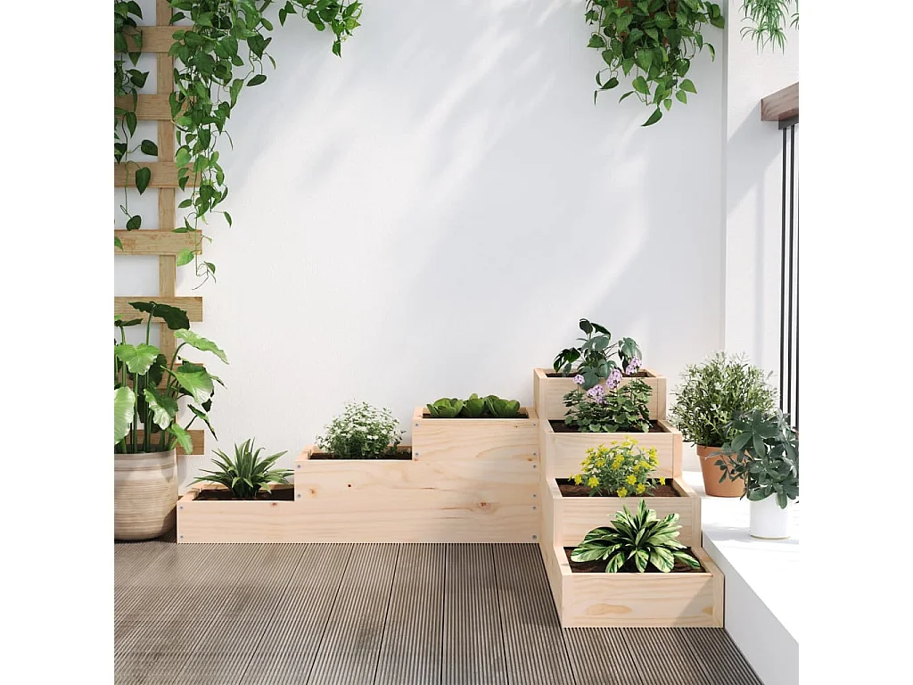Jardinière 4 niveaux 106x104,5x36 cm bois de pin massif