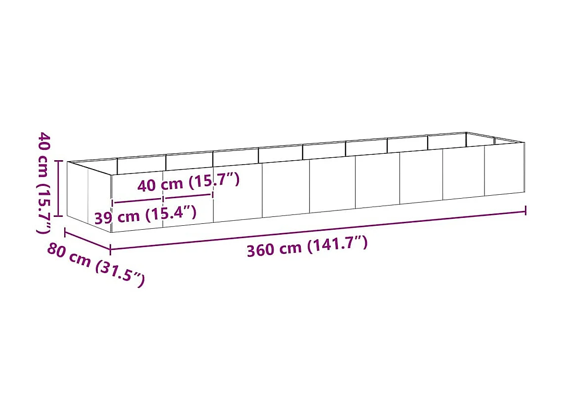 Jardinière noir 360x80x40 cm acier