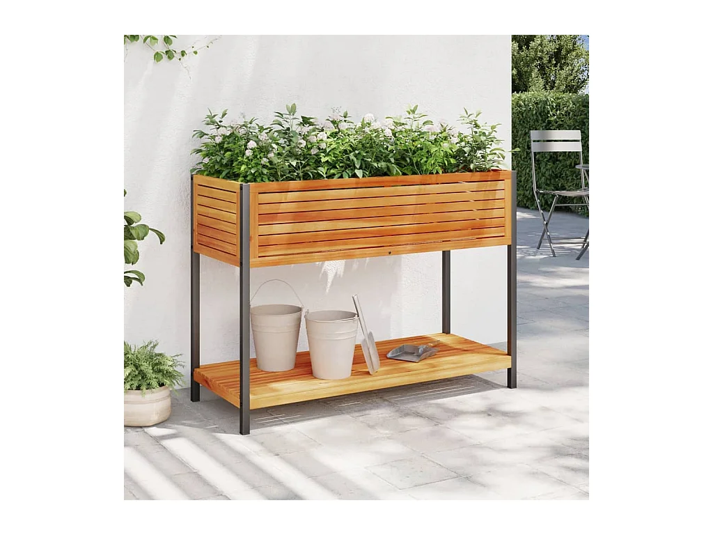 Jardinière et étagère 110x45x80cm bois massif d'acacia et acier