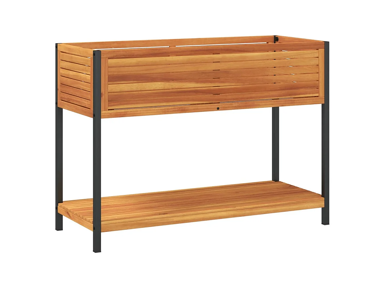 Jardinière et étagère 110x45x80cm bois massif d'acacia et acier