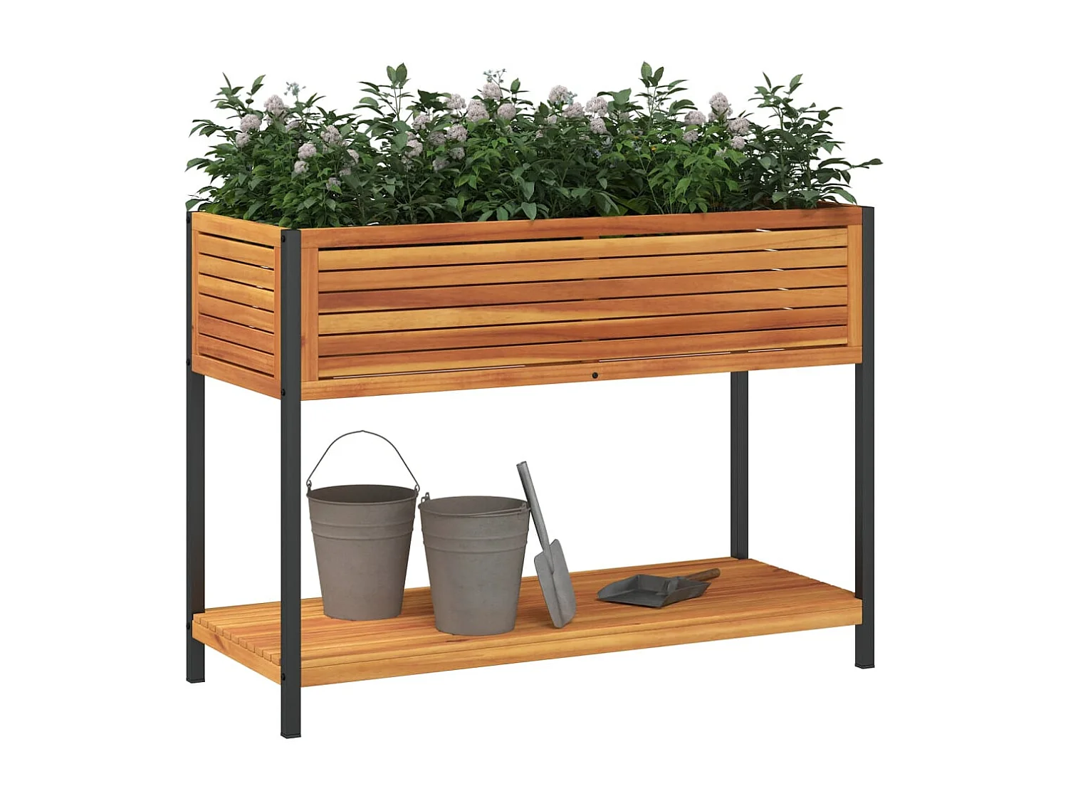 Jardinière et étagère 110x45x80cm bois massif d'acacia et acier