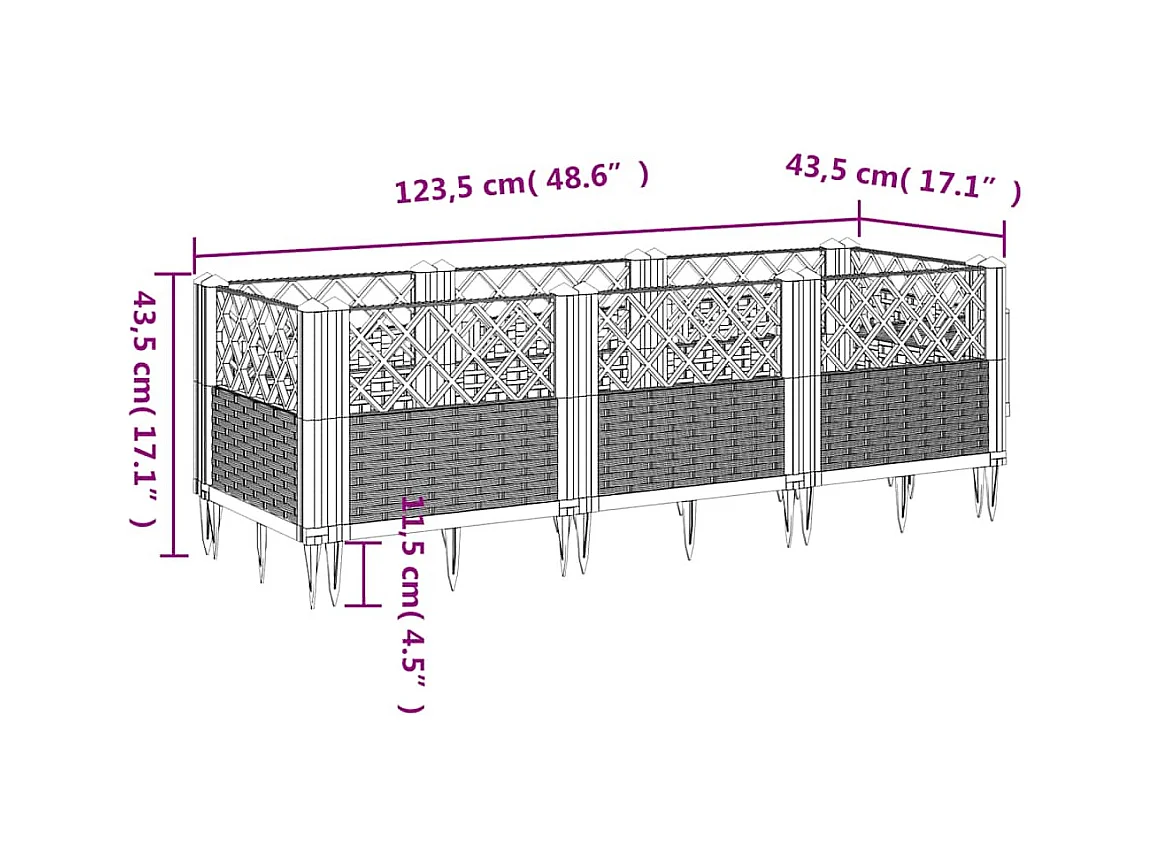 Bloembak met palen blauwgrijs 123,5x43,5x43,5 cm PP