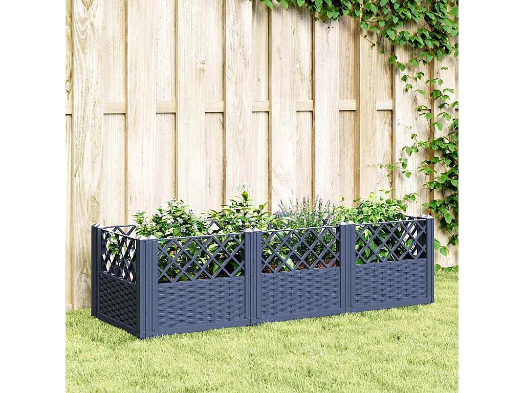 Jardinière avec piquets bleu gris 123,5x43,5x43,5 cm PP