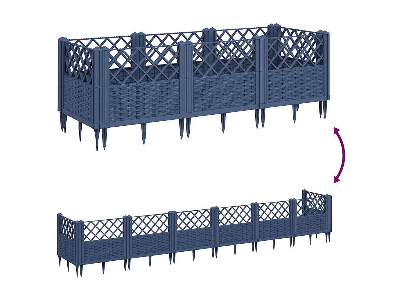 Jardinière avec piquets bleu gris 123,5x43,5x43,5 cm PP