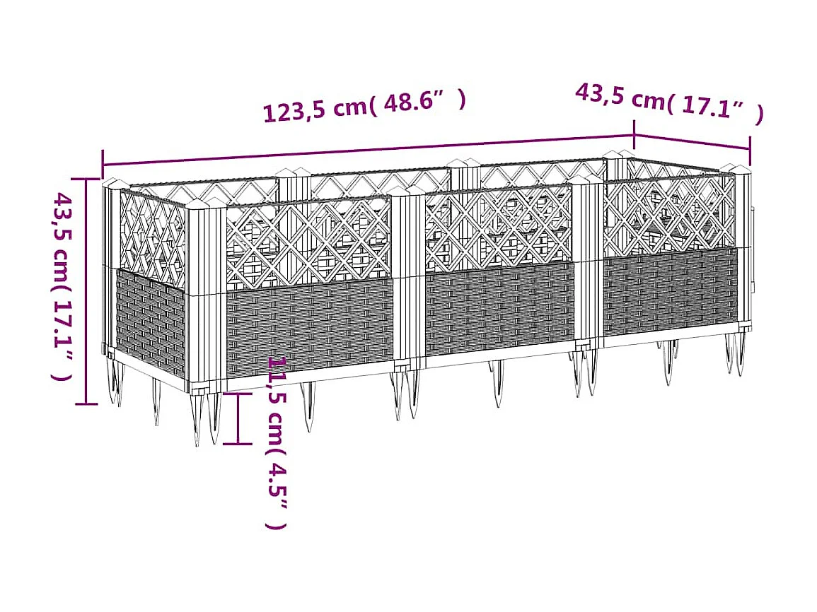 Jardinière avec piquets bleu gris 123,5x43,5x43,5 cm PP