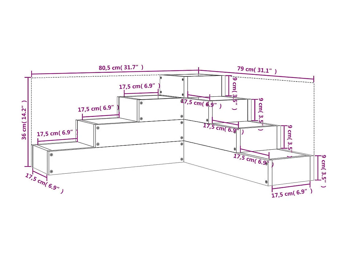 Jardinière 4 niveaux 80,5x79x36 cm bois de pin massif