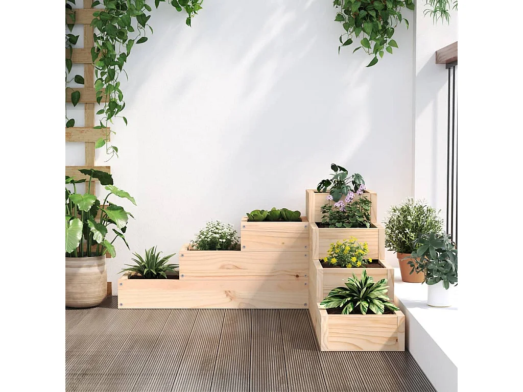 Jardinière 4 niveaux 80,5x79x36 cm bois de pin massif