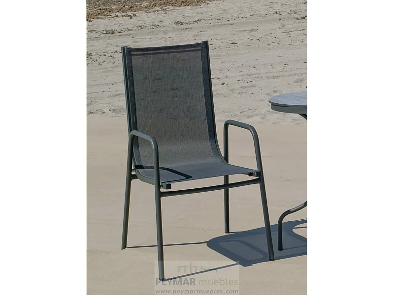 Pack 4 sillones terraza jardín Lerian aluminio antracita, 92cm(alto) 54cm(ancho) 82cm(fon