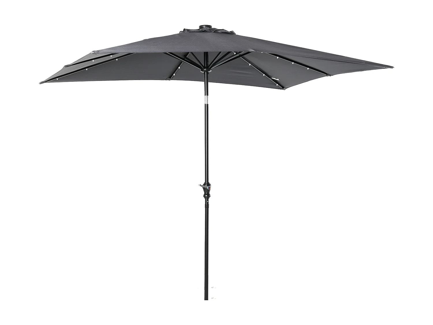 Parasol lumineux rectangulaire inclinable dim. 2,68L x 2,05l x 2,48H m parasol LED solaire métal polyester haute densité gris