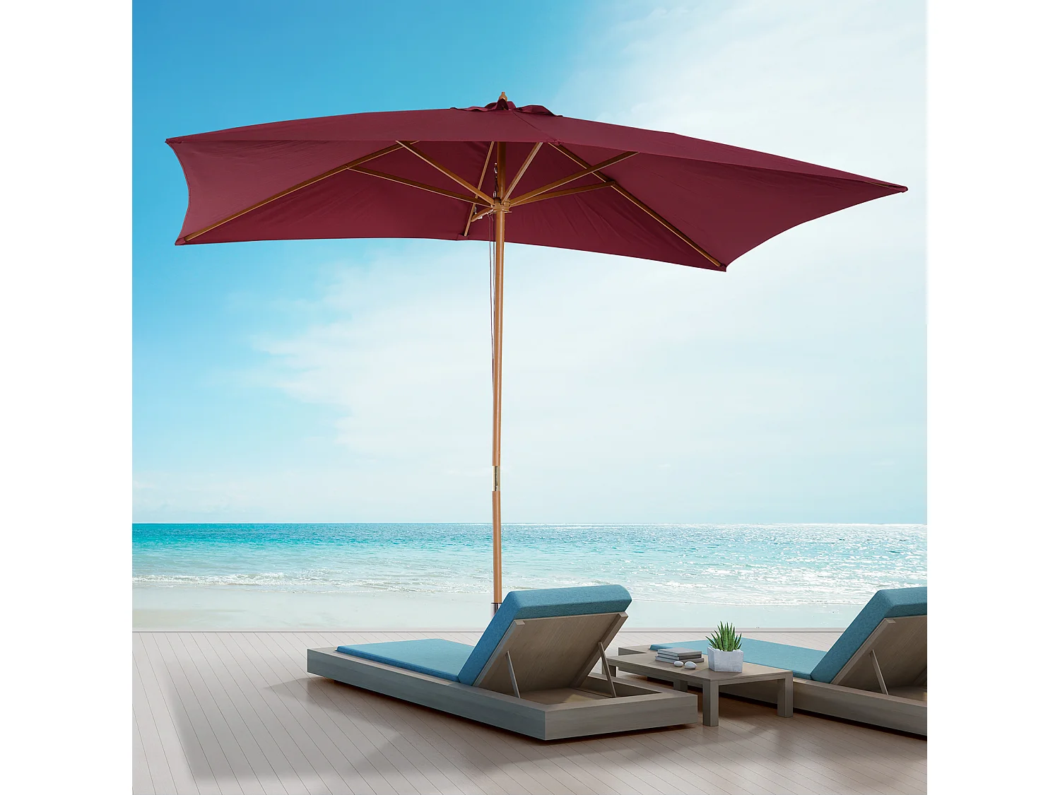 Parasol droit rectangulaire de jardin 2,95L x 2l x 2,55H m rouge bordeaux
