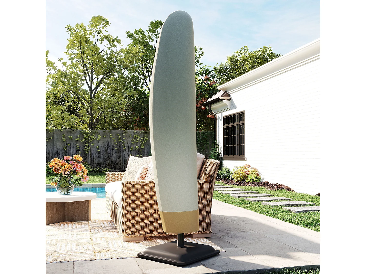 Housse de protection imperméable pour parasol droit avec fermeture éclair et cordon de serrage polyester PVC haute densité beige