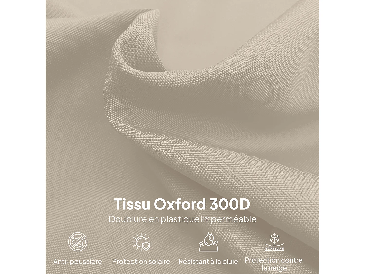 Housse de protection imperméable pour parasol droit avec fermeture éclair et cordon de serrage polyester PVC haute densité beige