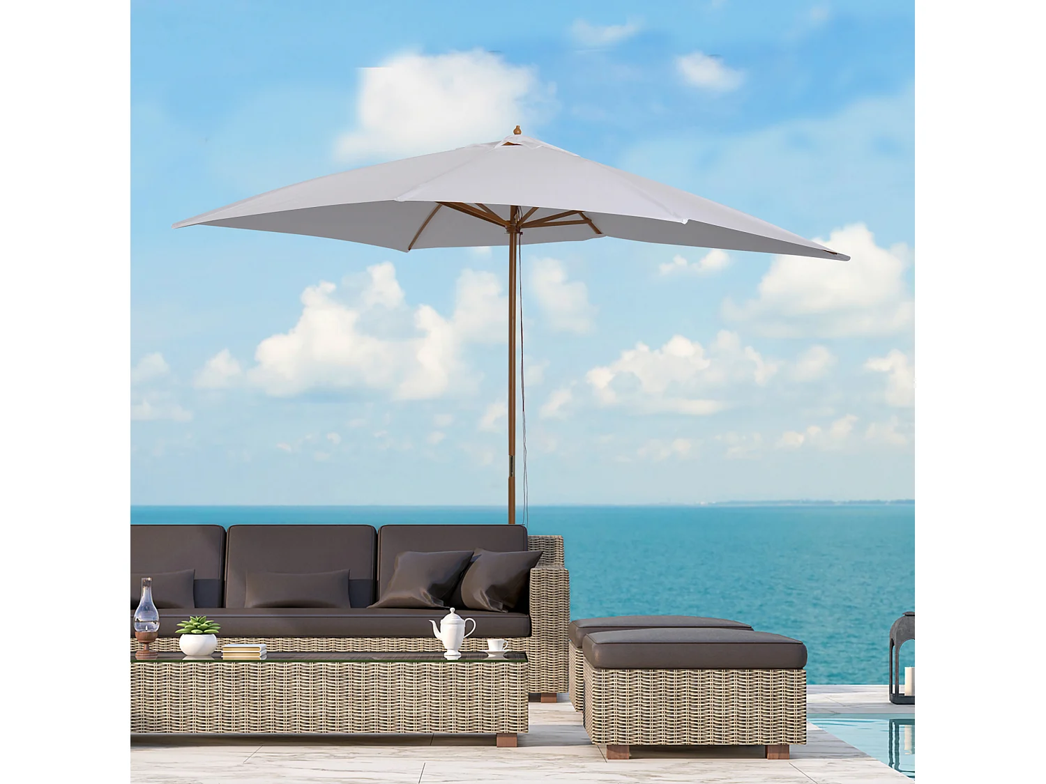 Parasol droit rectangulaire de jardin grande taille dim. 3L x 2l x 2,5H m blanc