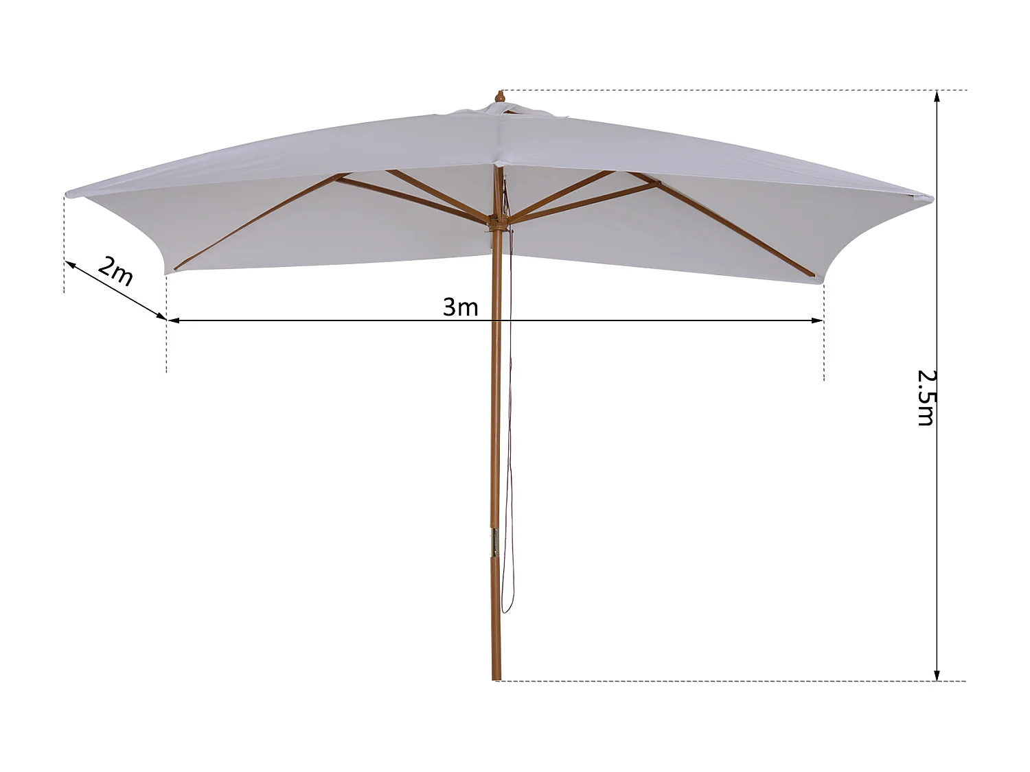 Parasol droit rectangulaire de jardin grande taille dim. 3L x 2l x 2,5H m blanc