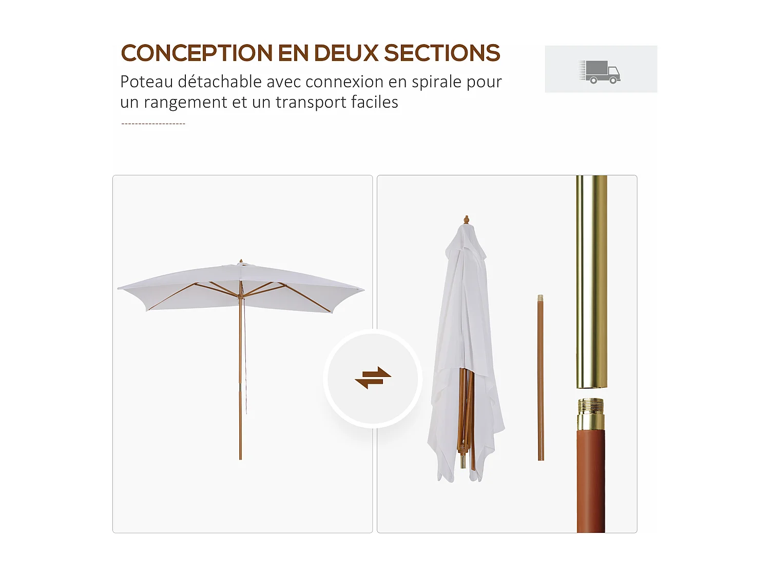 Parasol droit rectangulaire de jardin grande taille dim. 3L x 2l x 2,5H m blanc