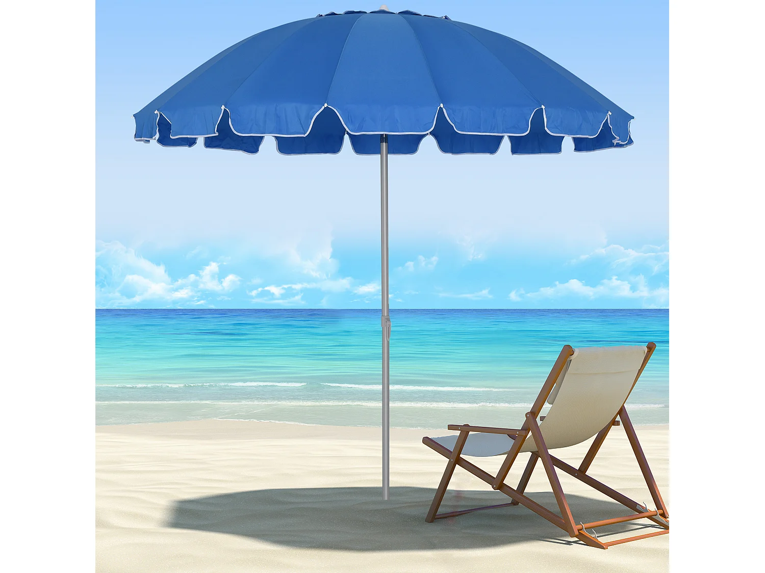 Parasol inclinable rond Ø 220 cm tissu polyester haute densité anti-UV mât démontable alu sac de transport inclus bleu