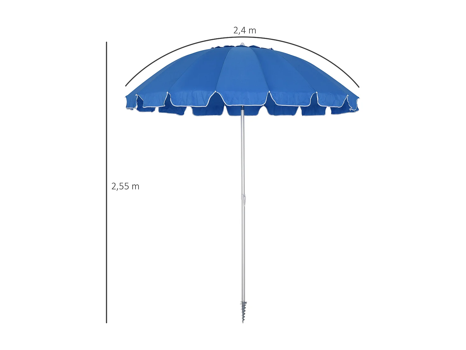 Parasol inclinable rond Ø 220 cm tissu polyester haute densité anti-UV mât démontable alu sac de transport inclus bleu