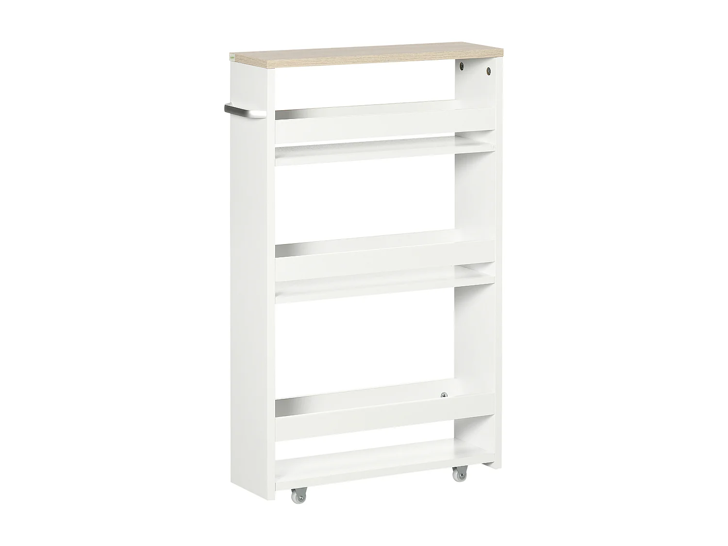 Meuble bas colonne rangement salle de bain à roulettes 3 niveaux dim. 48L x 15l x 80H cm MDF panneaux blanc aspect chêne clair