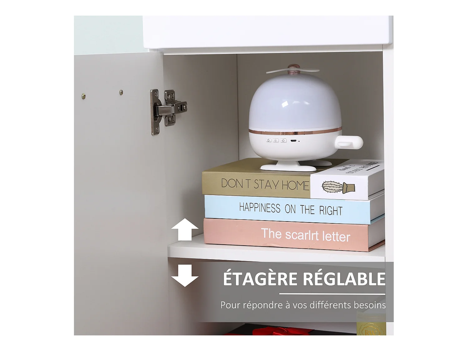 Meuble bas de salle de bain placard porte avec étagère tiroir coulissant panneaux particules blanc