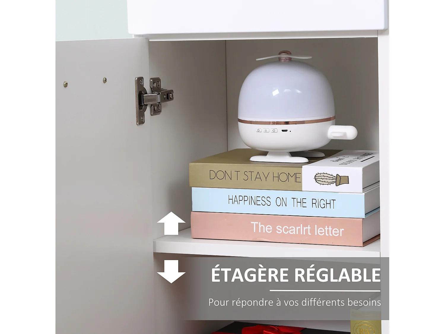 Meuble bas de salle de bain placard porte avec étagère tiroir coulissant panneaux particules blanc