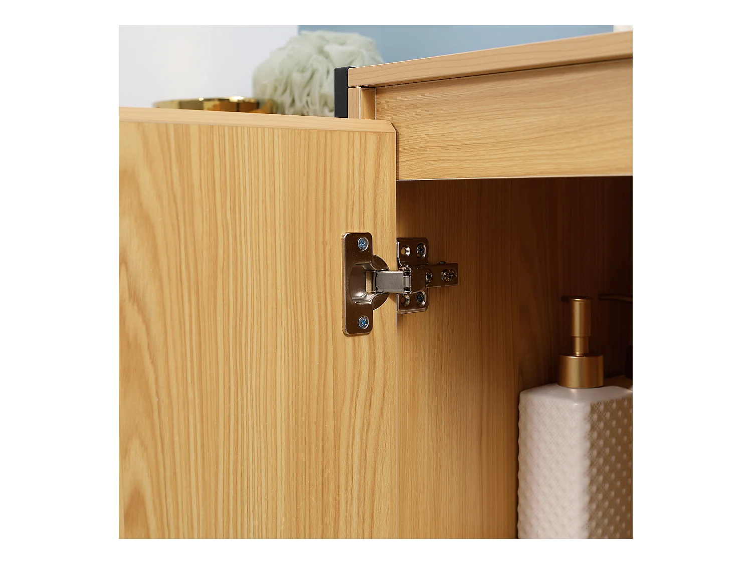 Meuble salle de bain - porte, étagère, 3 niches - dim. 60L x 28l x 80H cm - châssis acier noir panneaux aspect bois clair