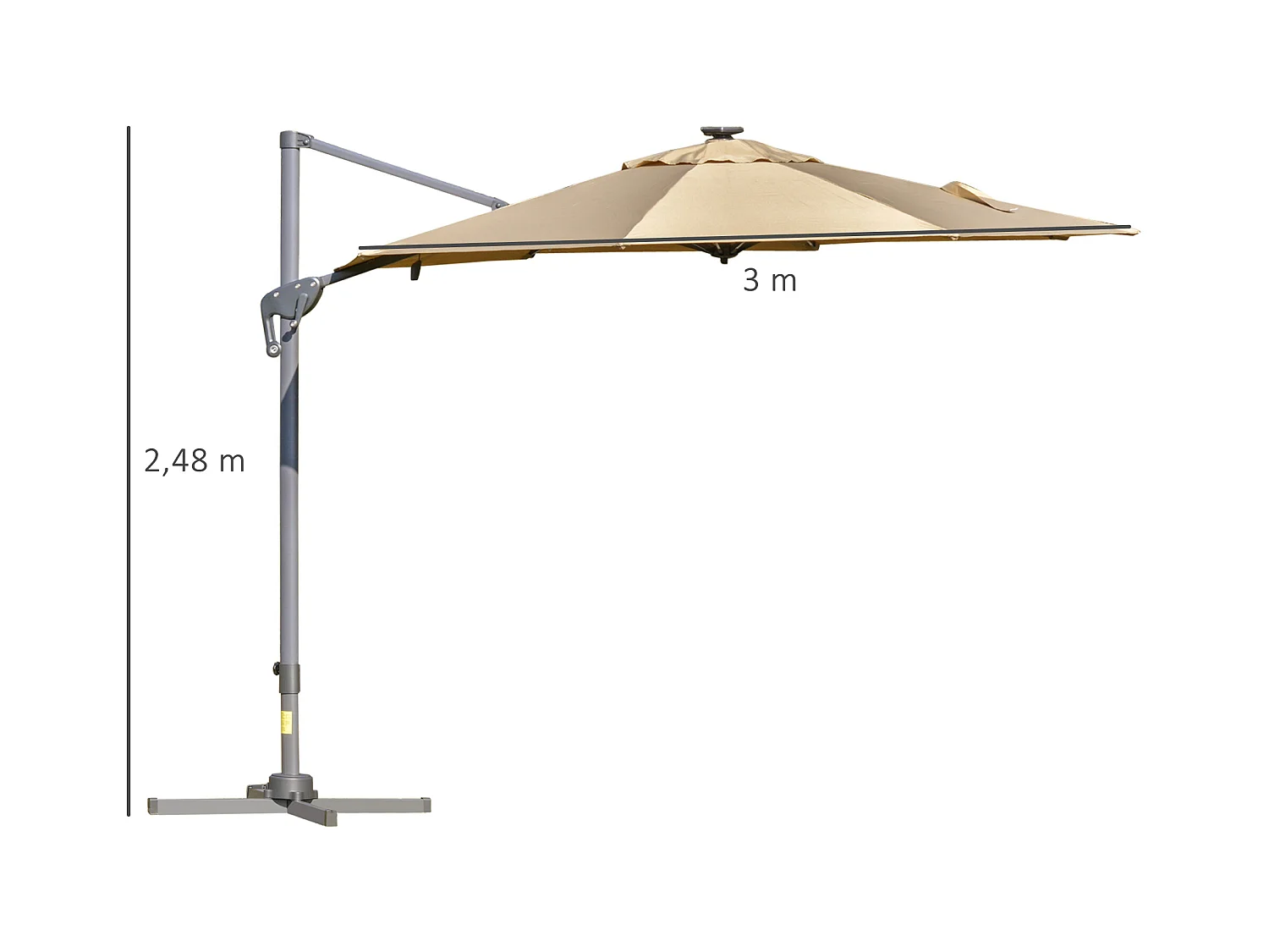 Parasol déporté octogonal parasol LED inclinable pivotant manivelle piètement acier dim. Ø 3 x 2,48H m beige