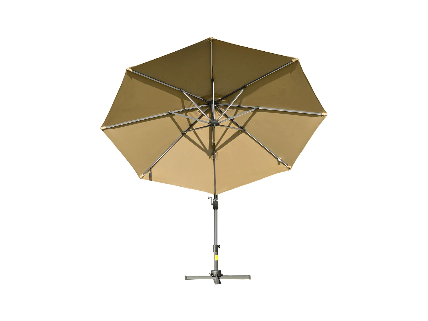 Parasol déporté octogonal parasol LED inclinable pivotant manivelle piètement acier dim. Ø 3 x 2,48H m beige