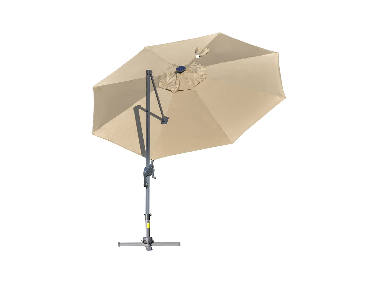 Parasol déporté octogonal parasol LED inclinable pivotant manivelle piètement acier dim. Ø 3 x 2,48H m beige
