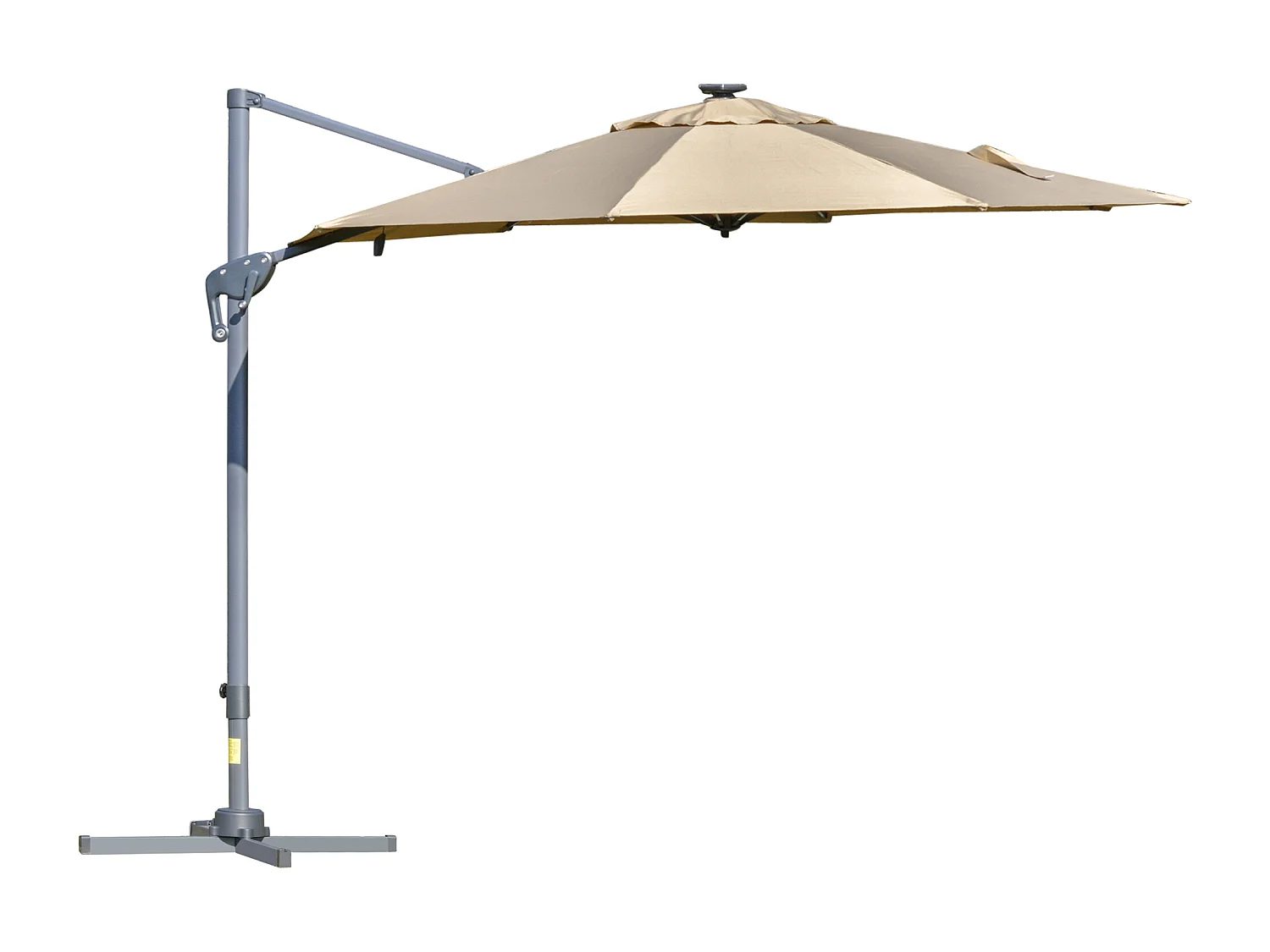 Parasol déporté octogonal parasol LED inclinable pivotant manivelle piètement acier dim. Ø 3 x 2,48H m beige