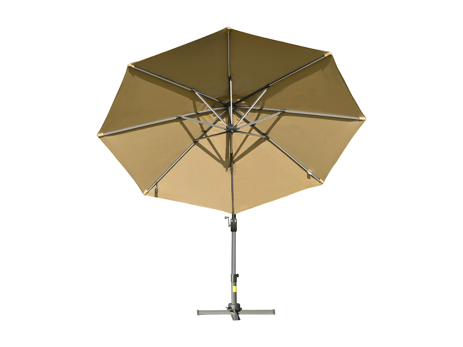 Parasol déporté octogonal parasol LED inclinable pivotant manivelle piètement acier dim. Ø 3 x 2,48H m beige