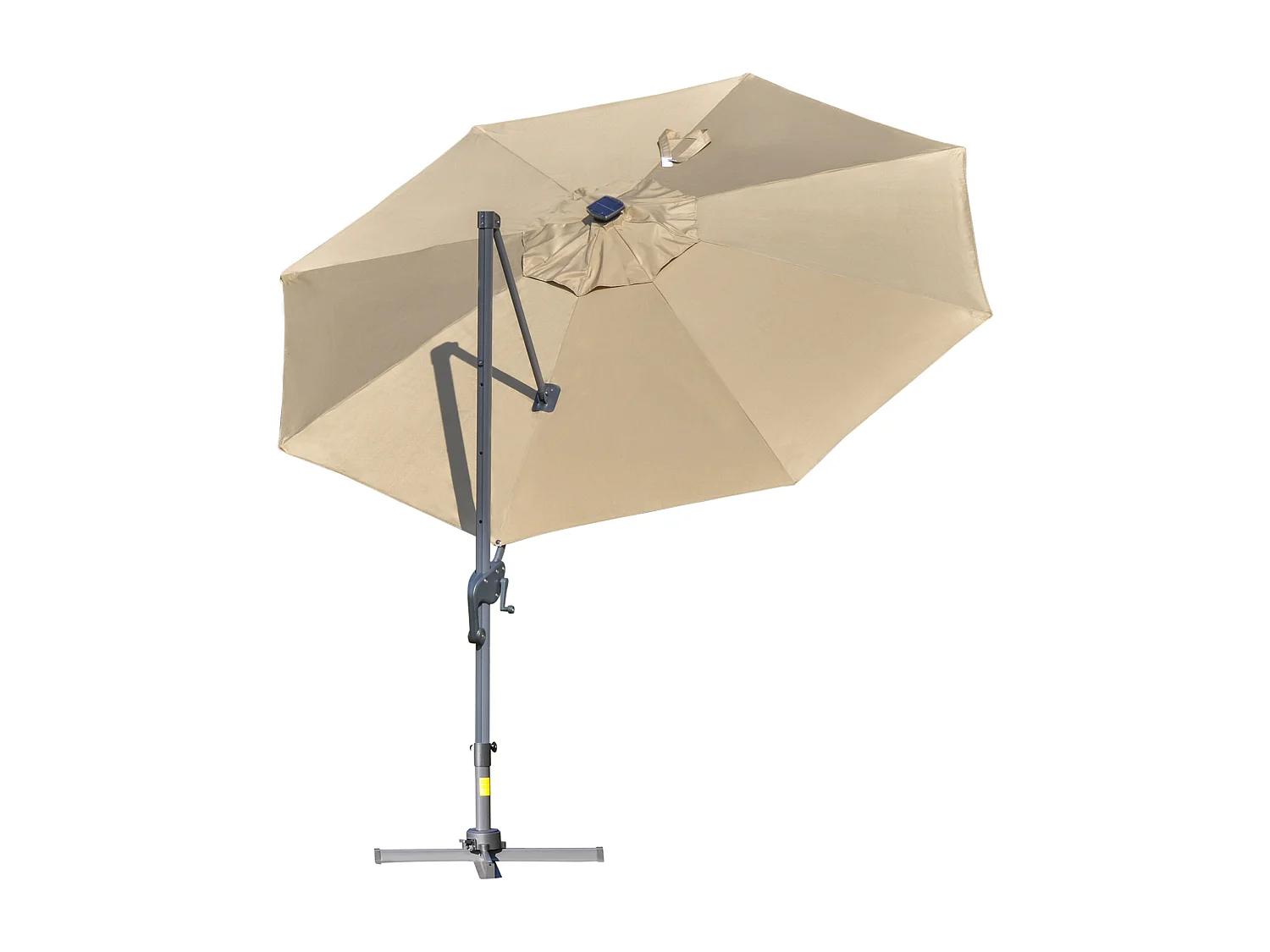 Parasol déporté octogonal parasol LED inclinable pivotant manivelle piètement acier dim. Ø 3 x 2,48H m beige