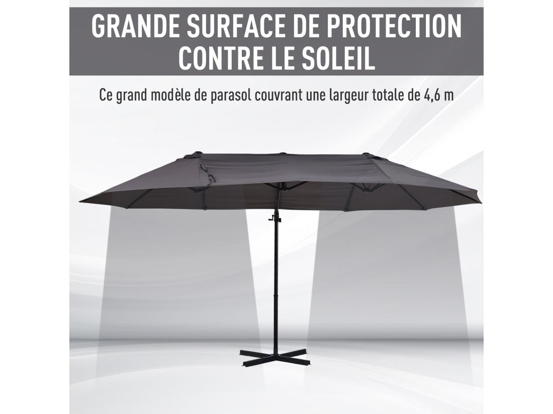 vente unique Parasol déporté grande taille XXL inclinable dim. 4 4L x 2 7l x 2 5H m piètement en acier inclus polyester gris