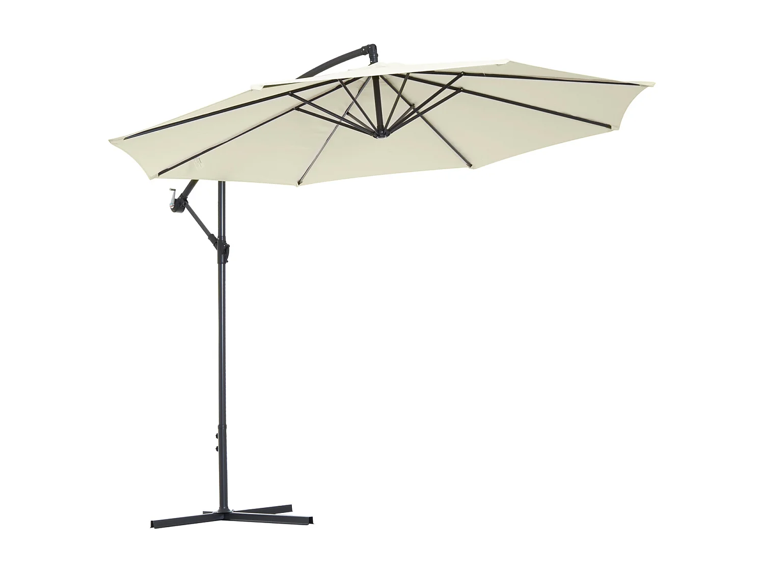 Parasol déporté octogonal inclinable rabattable diamètre 3 m parasol de jardin avec pied en croix crème